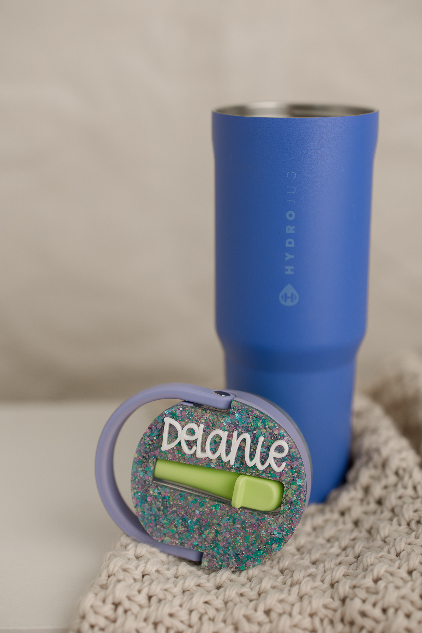 Personalized glitter tumbler handle plate