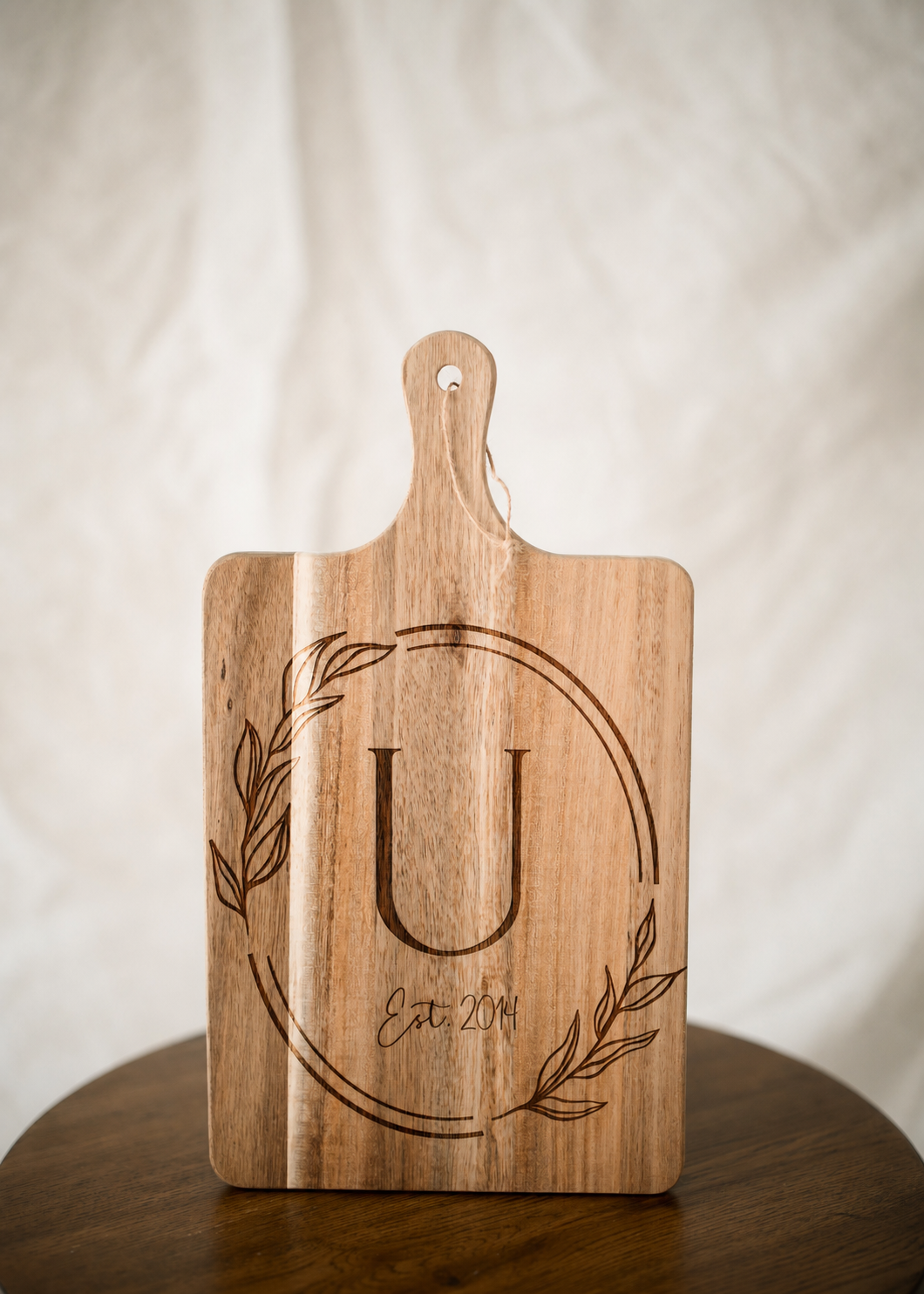 Personalized engraved floral monogram cutting board