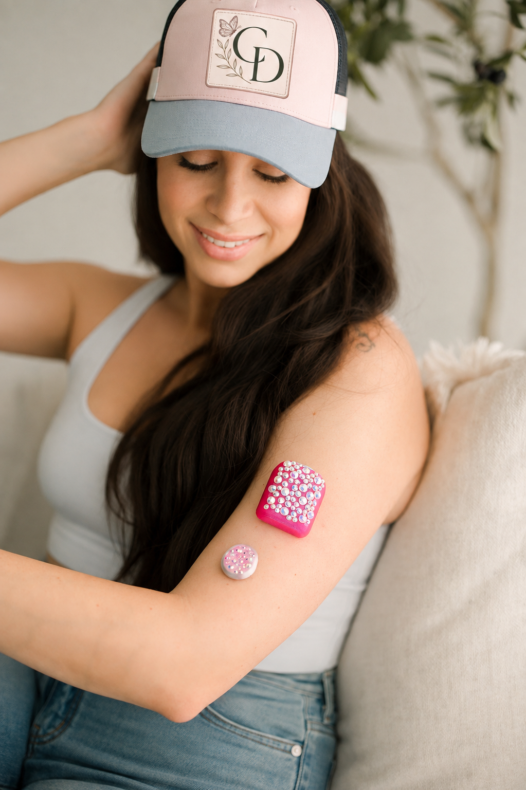 Jeweled medical device covers styled with a custom cap