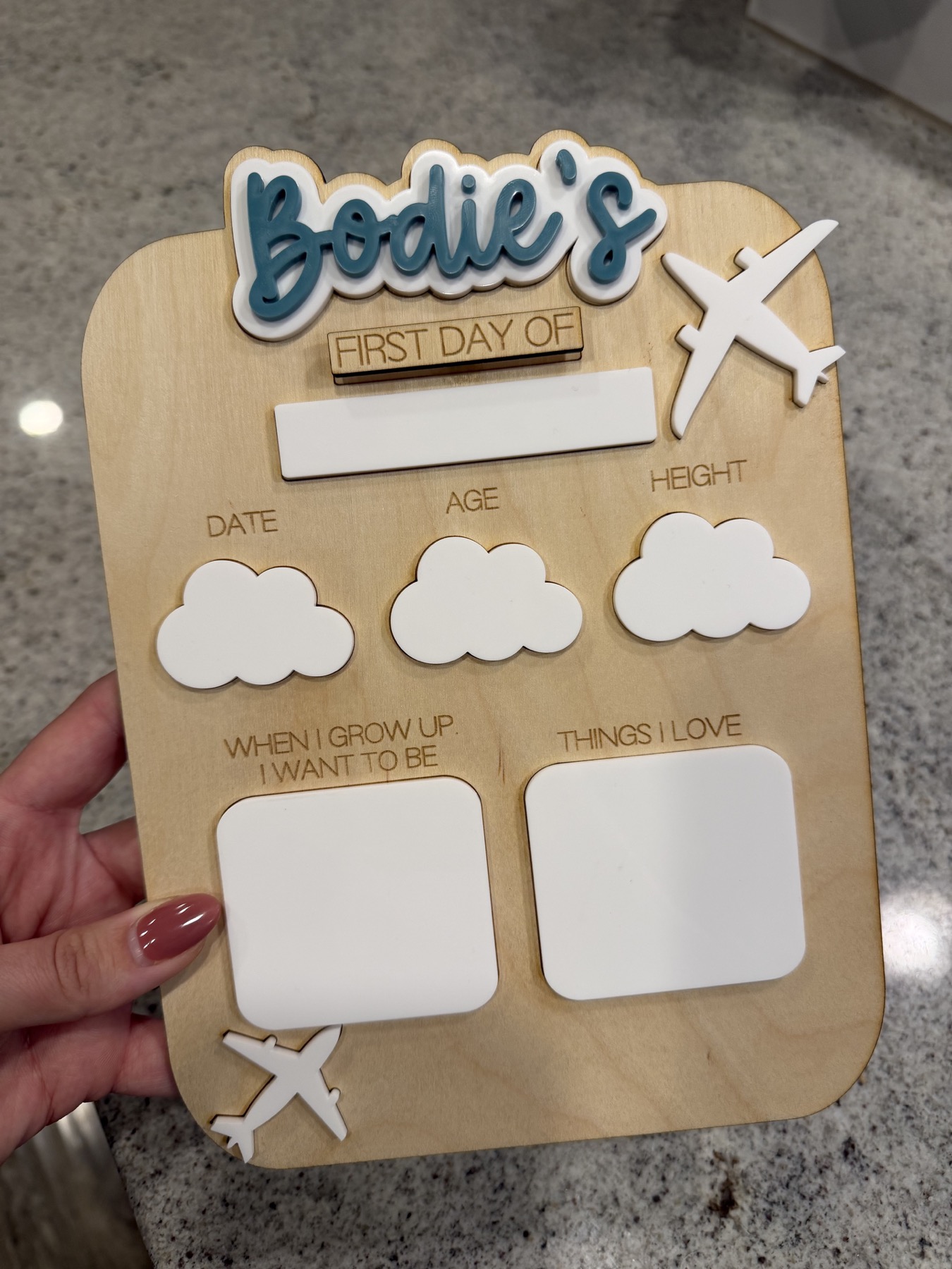 Personalized wooden first day of school milestone board